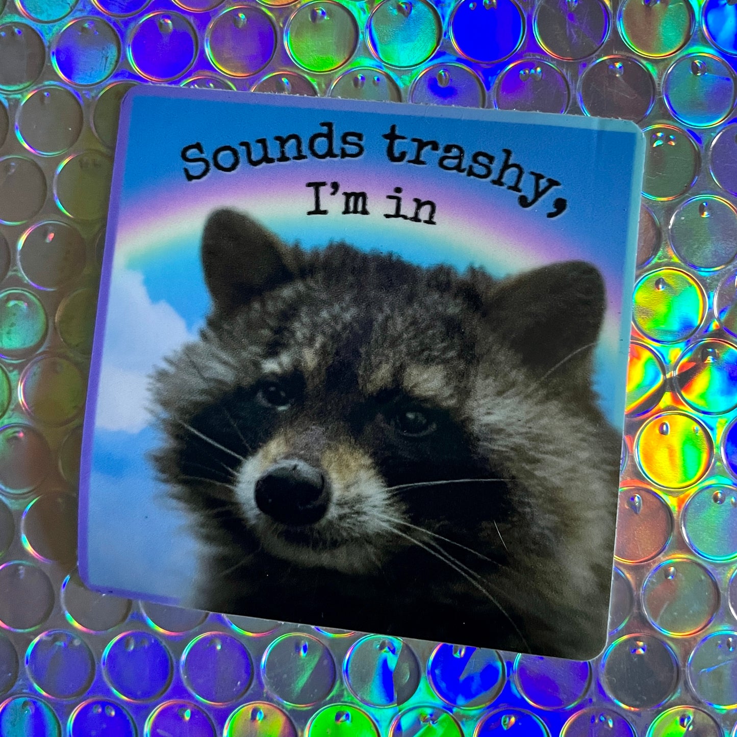 "Sounds Trashy, I'm In" Raccoon Sticker
