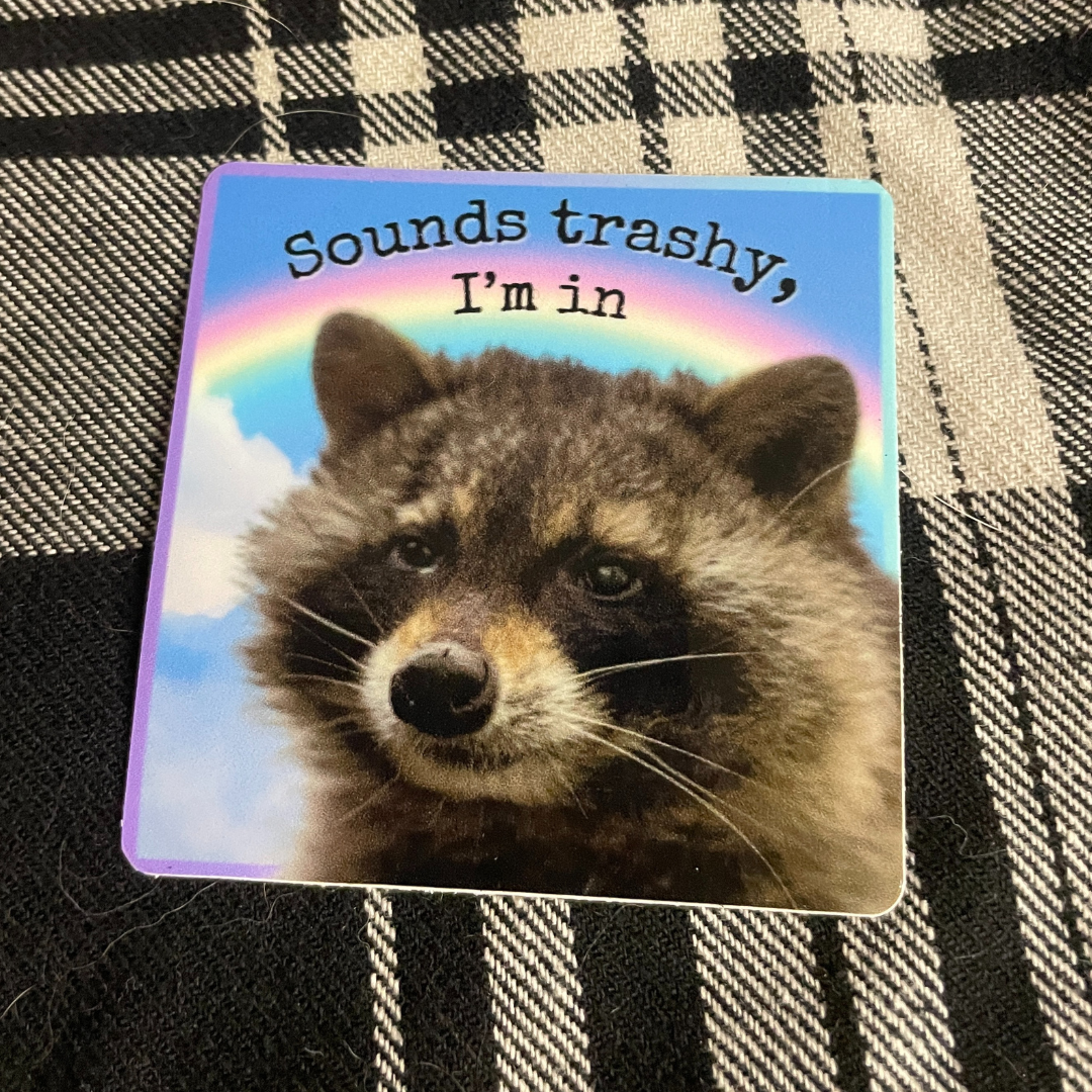 "Sounds Trashy, I'm In" Raccoon Sticker