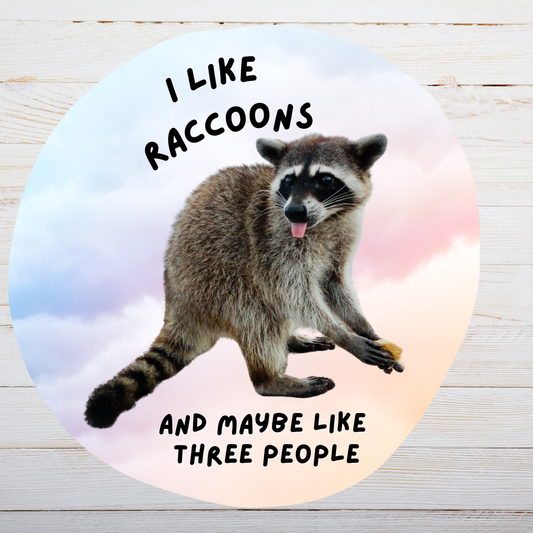 "I like raccoons and maybe like three people" Raccoon Sticker