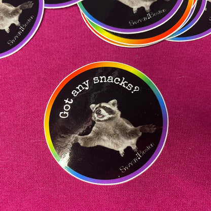 "Got any snacks?" Hungry Raccoon Sticker