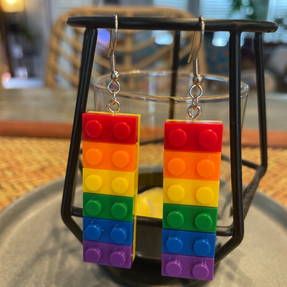 Rainbow Lego Drop Earrings