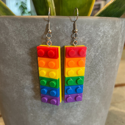 Rainbow Lego Drop Earrings