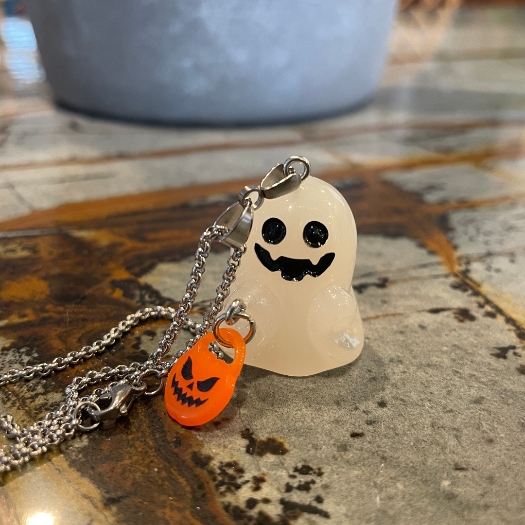 Trick or Treat Ghost Necklace (GITD)