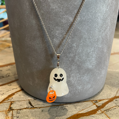 Trick or Treat Ghost Necklace (GITD)