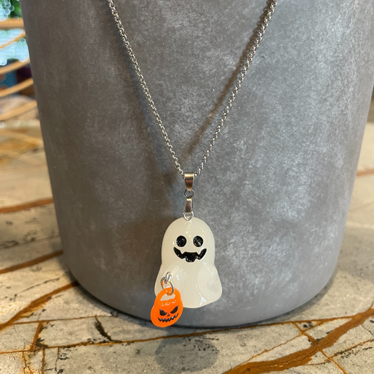 Trick or Treat Ghost Necklace (GITD)