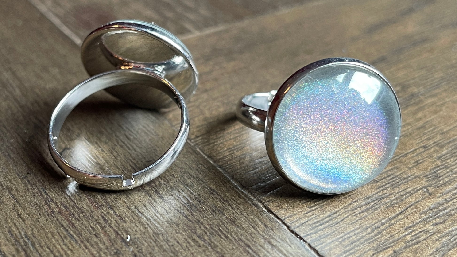 Linear Holographic Stainless Steel Adjustable Rings