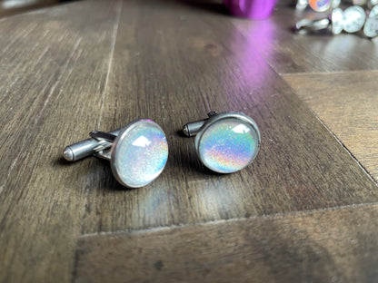 Linear Holographic Stainless Steel Cufflinks