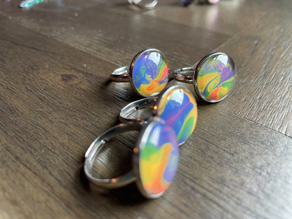 Random Selection Rainbow Marbled Cabochon Rings