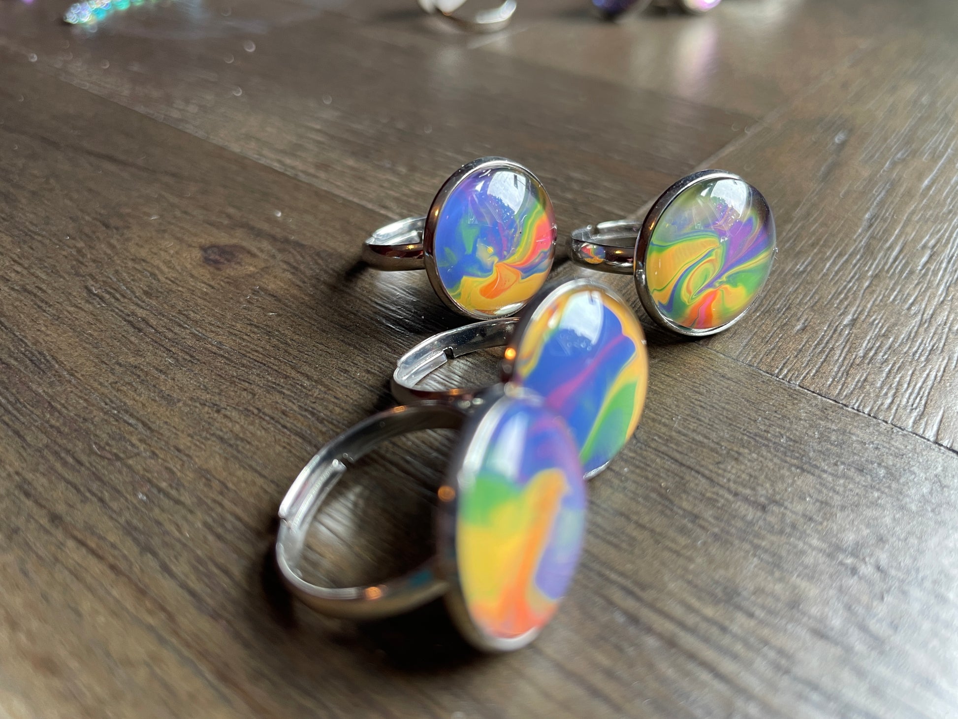Linear Holographic Stainless Steel Adjustable Rings –