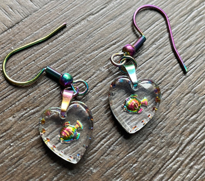 Glass Intaglio Animal Heart Earrings
