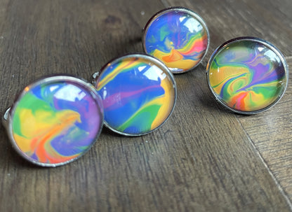 Random Selection Rainbow Marbled Cabochon Rings