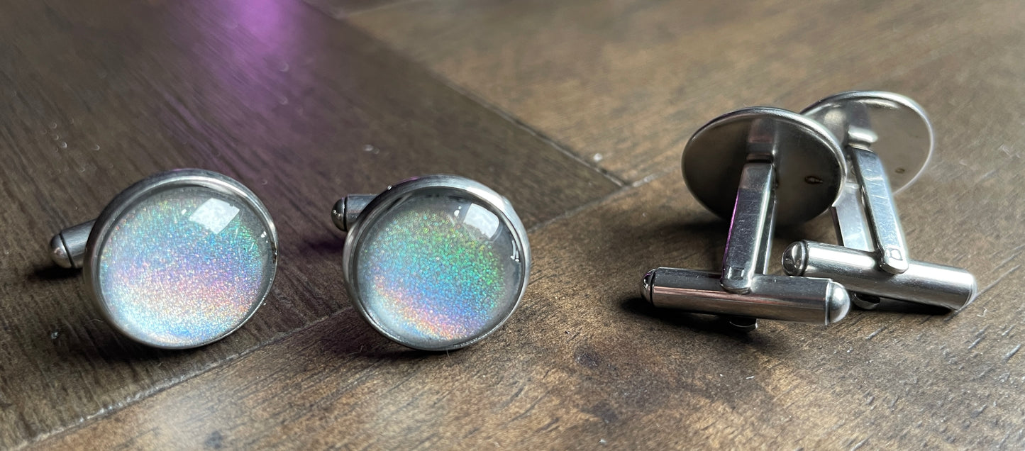 Linear Holographic Stainless Steel Cufflinks